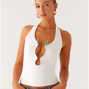 White Halter Top with Unique Cutout